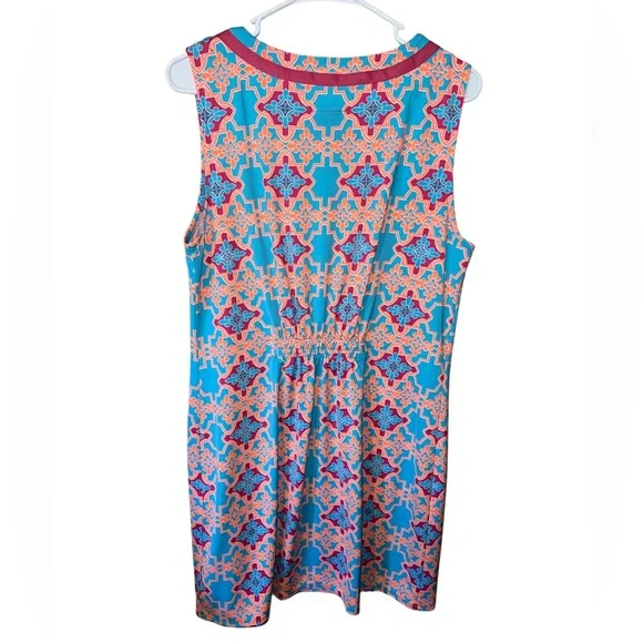 Tracy Negoshian Coral, Neon Orange And Teal Sleeveless Shift Dress - Picture 2 of 5